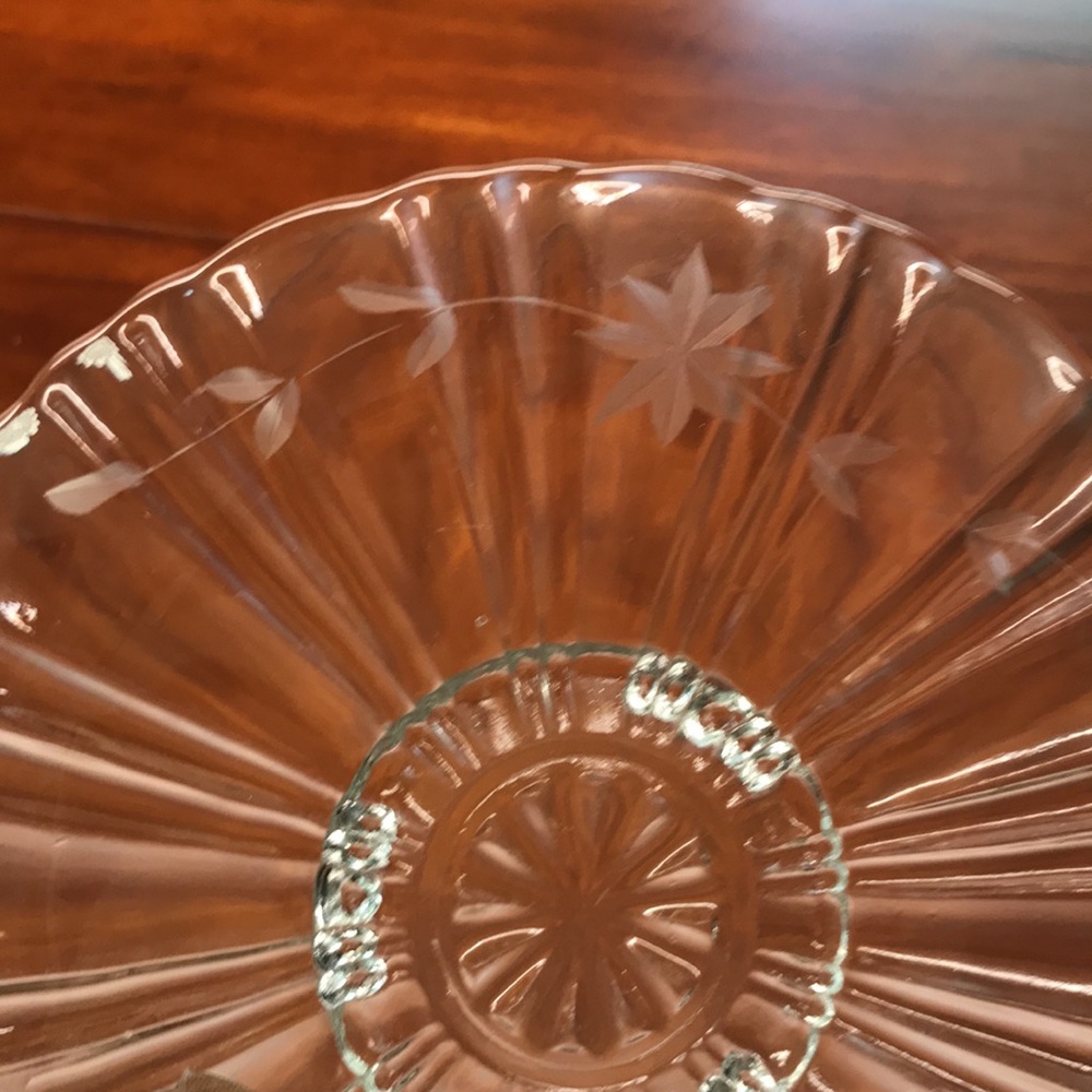 Estate Antique Etched Depression Glass Footed Bowl ANCHOR HOCKING